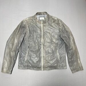 Williams & Kent Mens Gray Leather Lined Full Zip Motorcycle Jacket Plus Size XXL